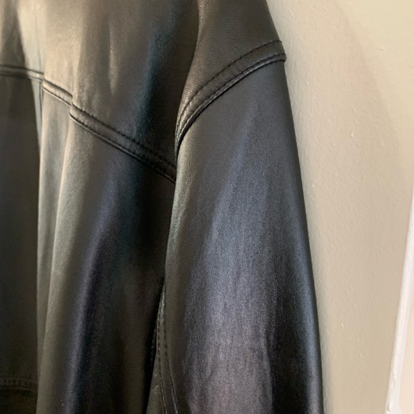 Unisex black leather jacket button down - Picture 10 of 15